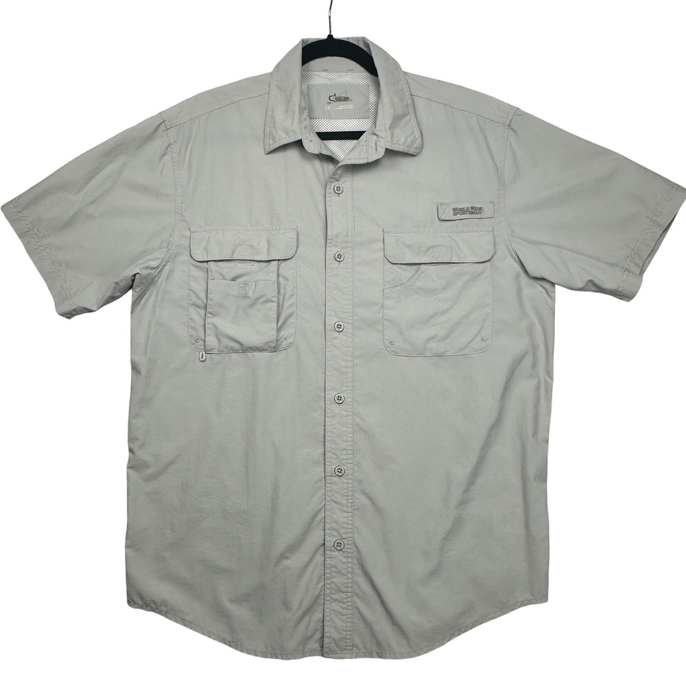 World Wide Sportsman Mens Gray Short Sleeve Fishing Shirt Ventilated Large L